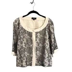 La Perla cream black floral lace overlay cropped jacket EU 44 US L old money